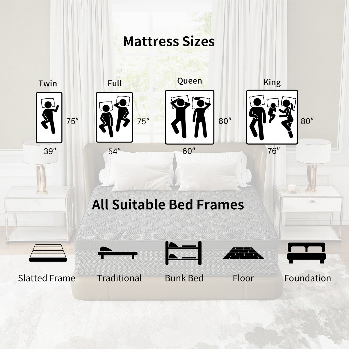 Mokiiya 14 inch King Mattress, Gel Memory Foam & Spring Hybrid Mattresses Medium Comfort King Size in a Box,Adult