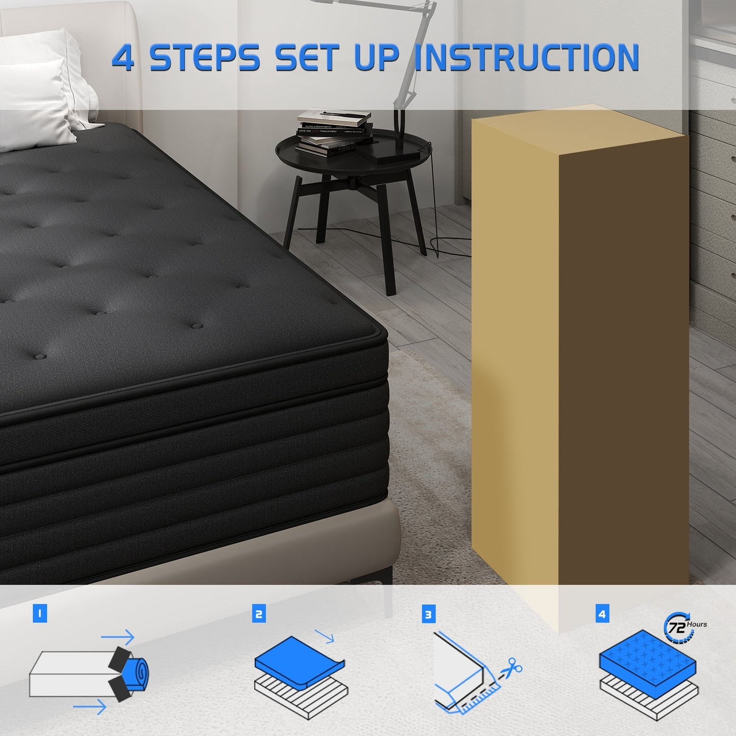 Mulinature 12/14 INCH TWIN FULL QUEEN KING MATTRESS ,HYBRID MATTRESSES MEDIUM FIRM IN A BOX