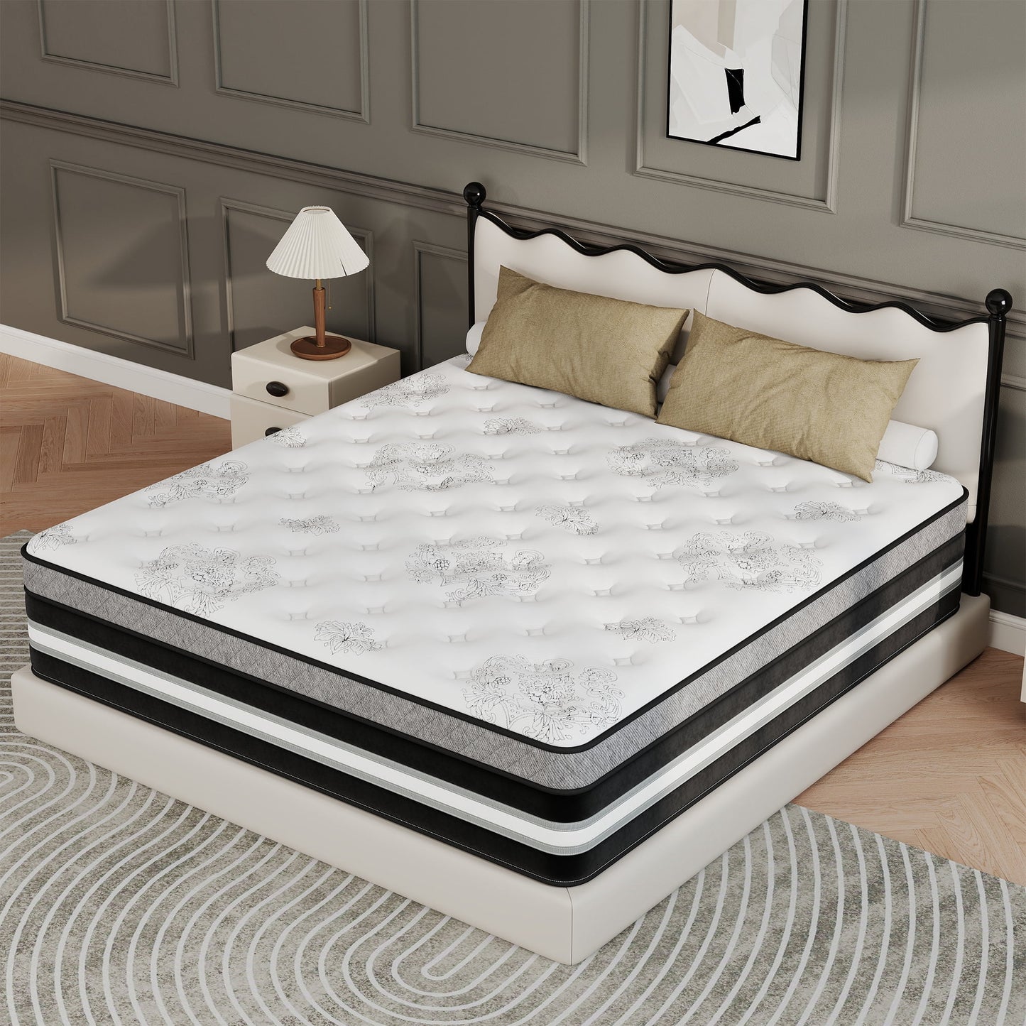 Mokiiya 12/14 INCH TWIN FULL QUEEN KING MATTRESS ,HYBRID MATTRESSES MEDIUM FIRM IN A BOX