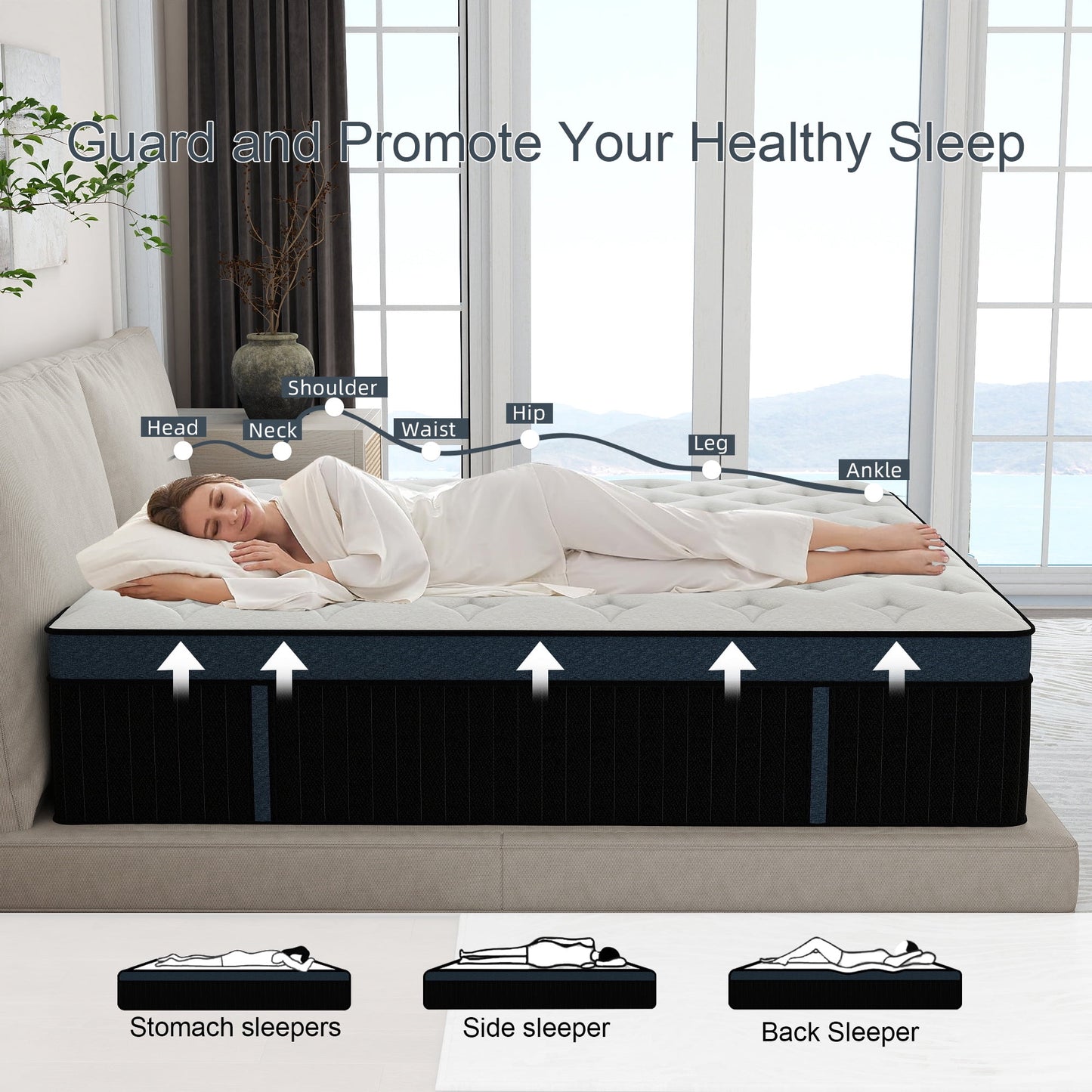 Mokiiya 12/14 INCH TWIN FULL QUEEN KING MATTRESS ,HYBRID MATTRESSES MEDIUM FIRM IN A BOX
