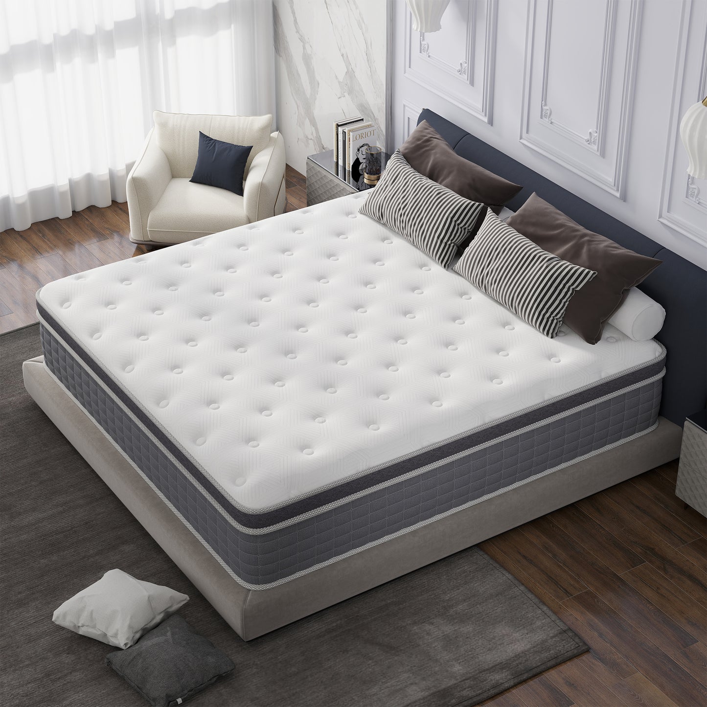 Mokiiya 12/14 INCH TWIN FULL QUEEN KING MATTRESS ,HYBRID MATTRESSES MEDIUM FIRM IN A BOX
