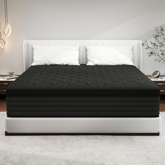 YILICY TWIN FULL QUEEN KING MATTRESS, 12/14 INCH HYBRID MATTRESS IN A BOX WITH MEMORY FOAM AND POCKET SPRING, BREATHABLE CONSTRUCTION BLACK MEDIUM