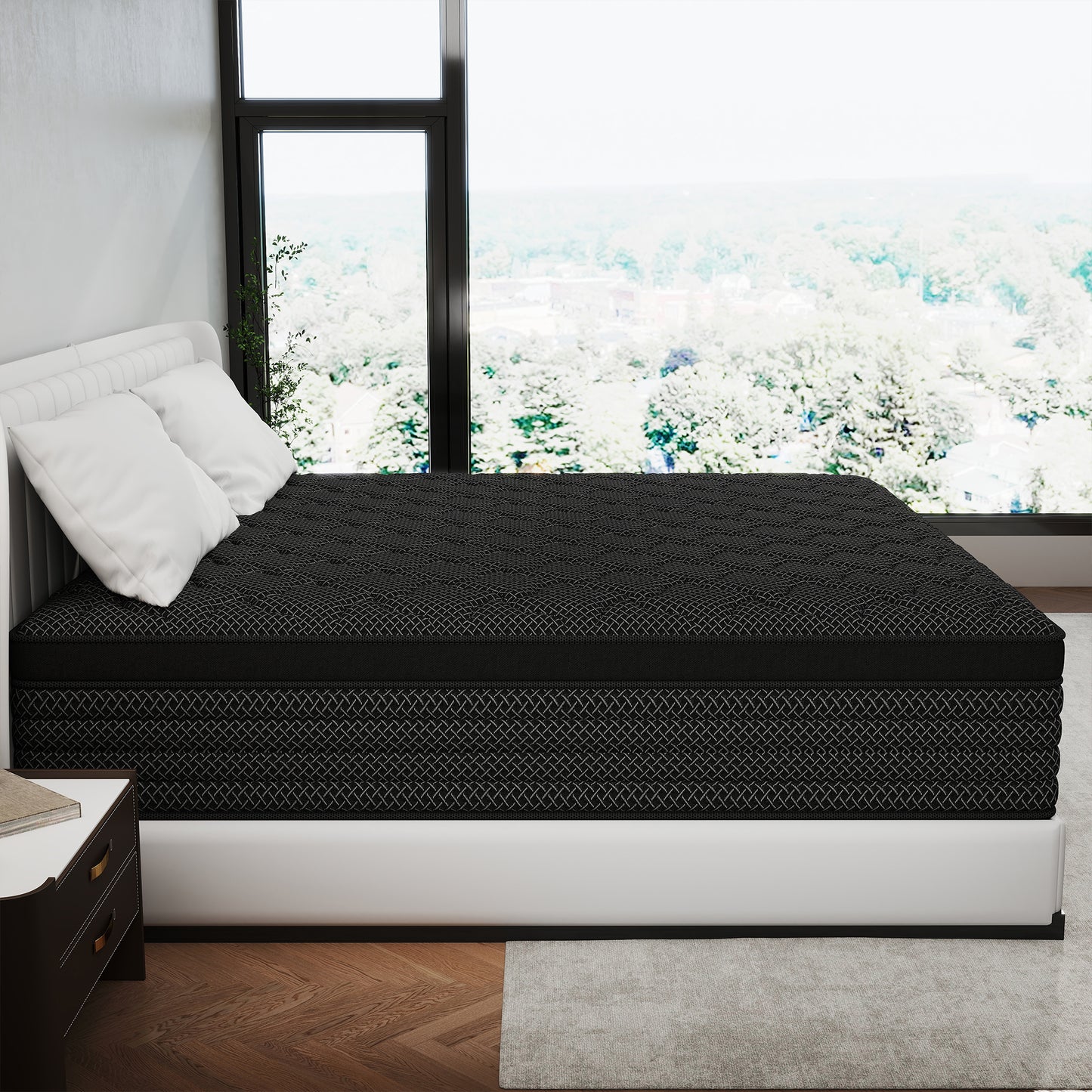 YILICY TWIN FULL QUEEN KING MATTRESS, 12/14 INCH HYBRID MATTRESS IN A BOX WITH MEMORY FOAM AND POCKET SPRING, BREATHABLE CONSTRUCTION BLACK MEDIUM