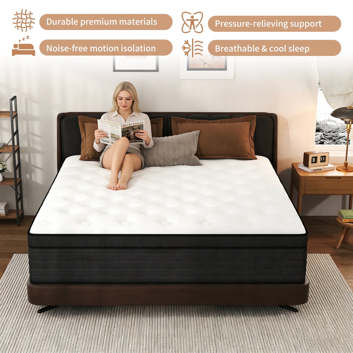 Mokiiya 8/10/12/14 INCH TWIN FULL QUEEN KING MATTRESS ,HYBRID MATTRESSES MEDIUM FIRM IN A BOX