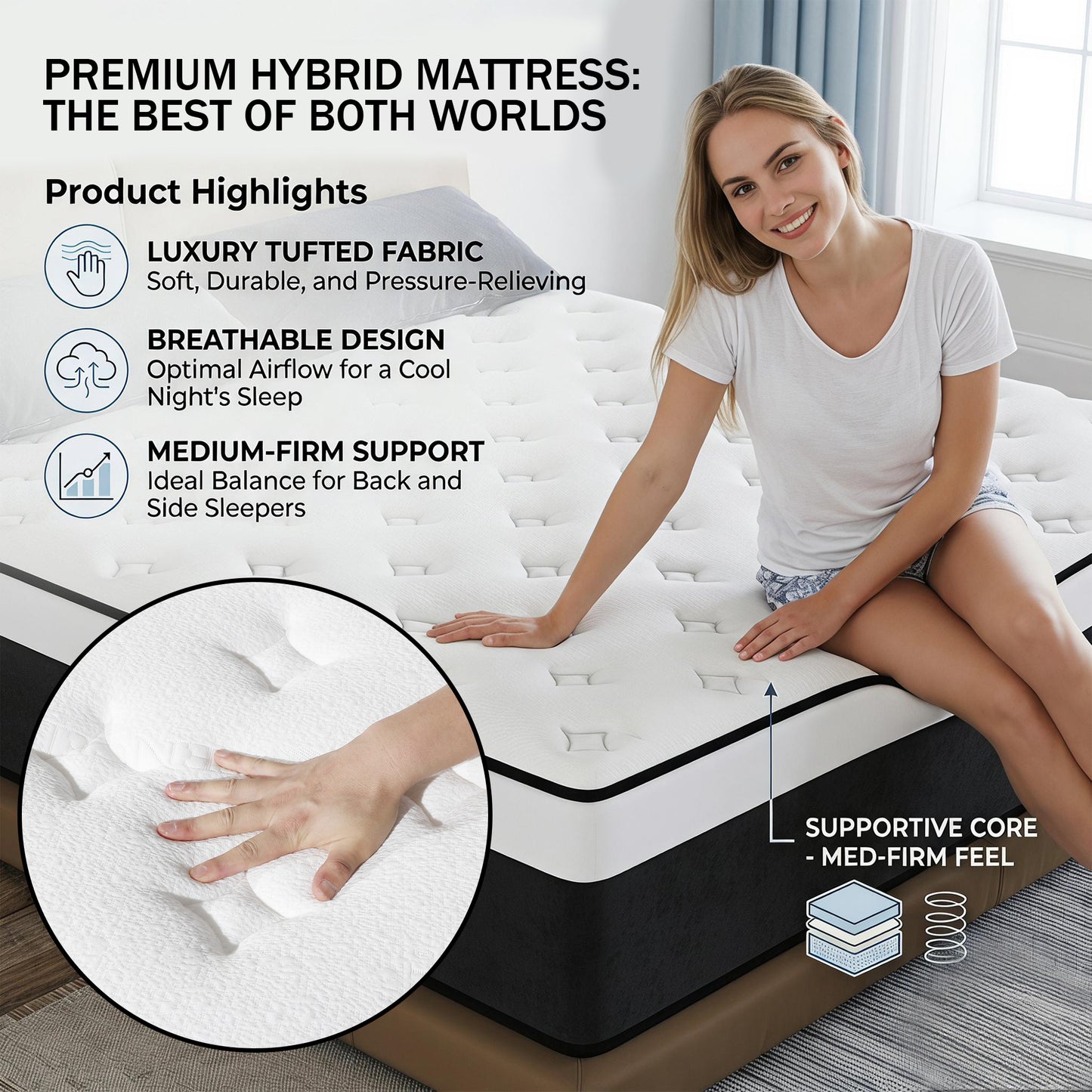 Yilicy 10/12/14 INCH TWIN FULL QUEEN KING ADULT MATTRESS WITH POCKET SPRING HYBRID MEMORY FOAM MEDIUM FIRM MATTRESS