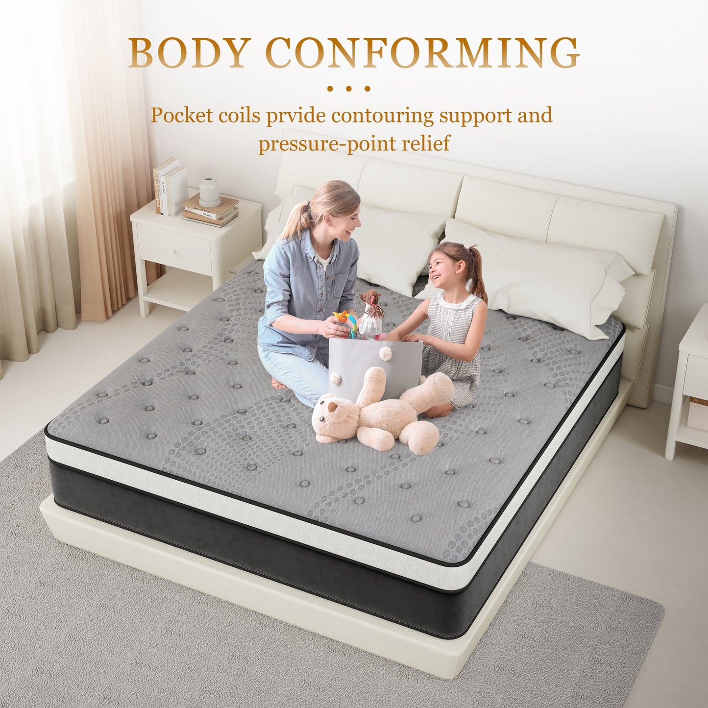 Mokiiya 12/14 INCH TWIN FULL QUEEN KING MATTRESS ,HYBRID MATTRESSES MEDIUM FIRM IN A BOX