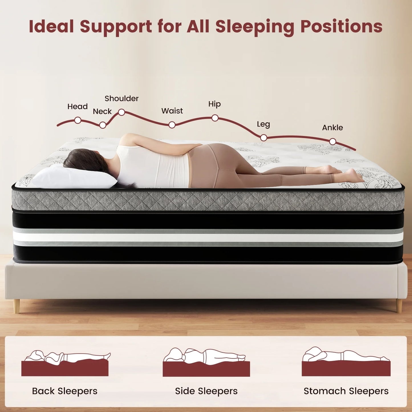 Mulinature 12/14 INCH TWIN FULL QUEEN KING MATTRESS ,HYBRID MATTRESSES MEDIUM FIRM IN A BOX