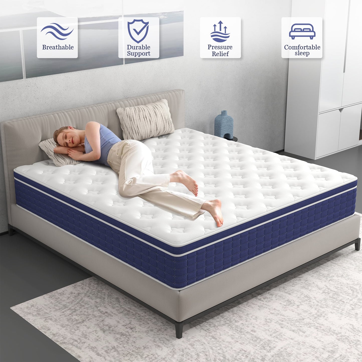 DalisTairy 12/14 INCH TWIN FULL QUEEN KING MATTRESS ,HYBRID MATTRESSES MEDIUM FIRM IN A BOX