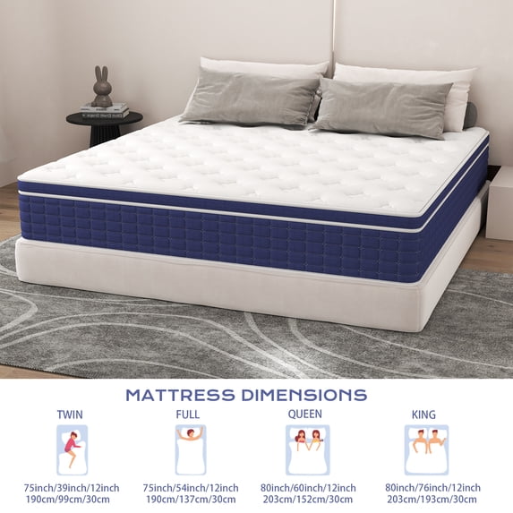 Kviwasha 12/14 INCH TWIN FULL QUEEN KING MATTRESS MEDIUM COMFORT TWIN SIZE FOR ADULT HYBRID MATTRESS IN A BOX