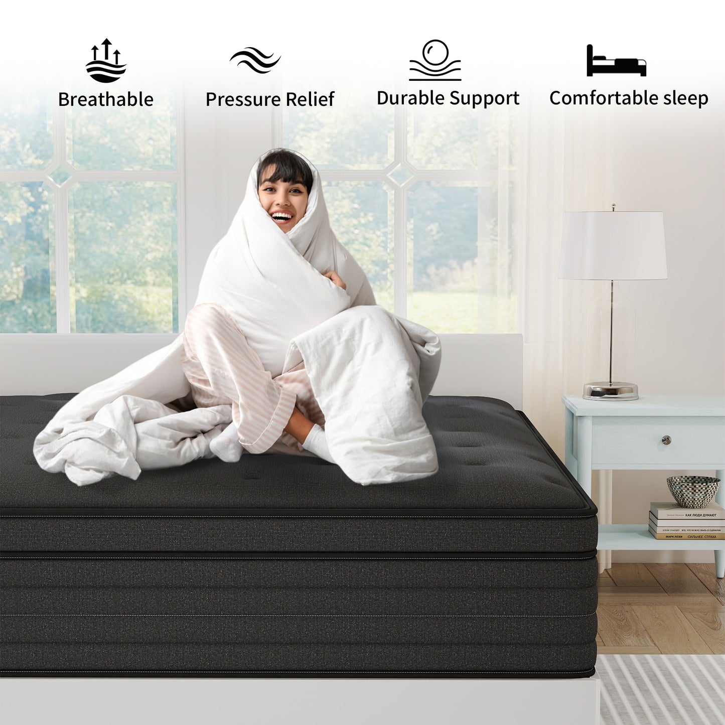 Kviwasha 12/14 INCH TWIN FULL QUEEN KING MATTRESS MEDIUM COMFORT TWIN SIZE FOR ADULT HYBRID MATTRESS IN A BOX