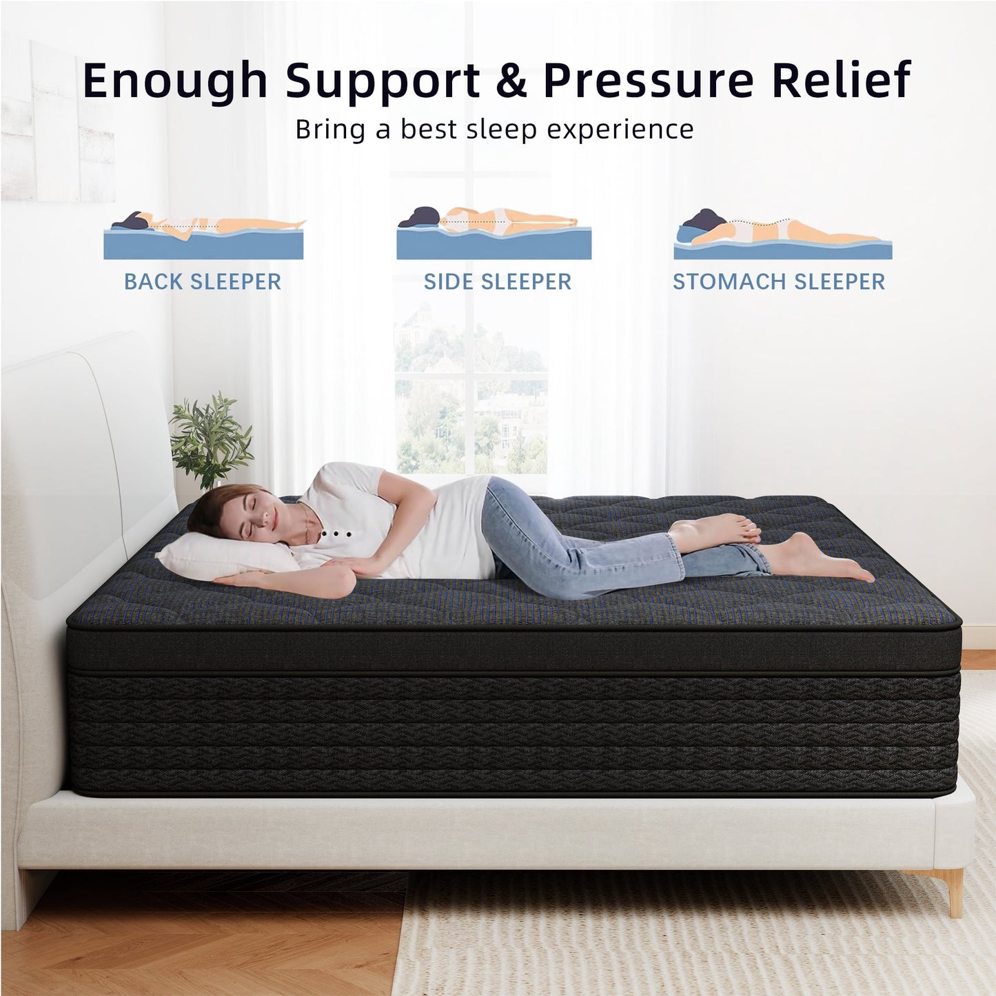 Kviwasha 12/14 INCH TWIN FULL QUEEN KING MATTRESS MEDIUM COMFORT TWIN SIZE FOR ADULT HYBRID MATTRESS IN A BOX