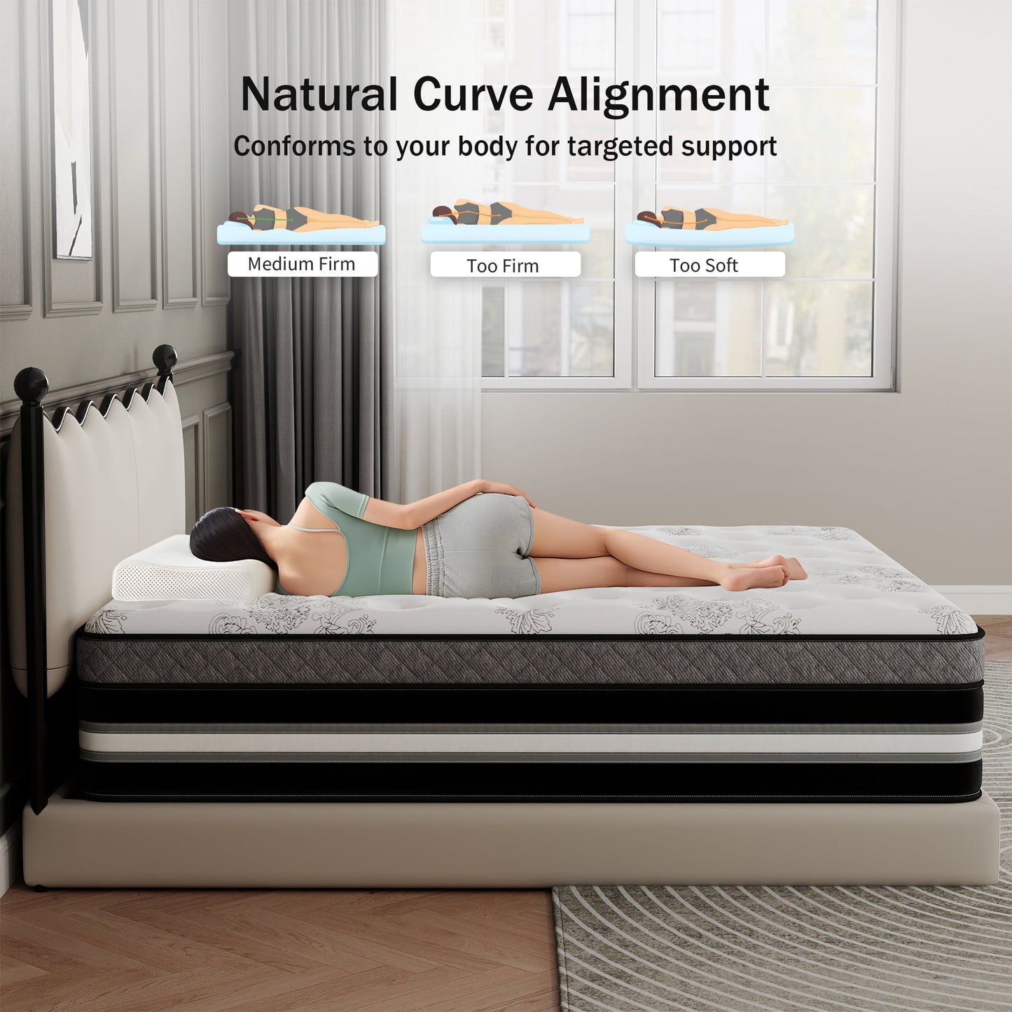 Mokiiya 12/14 INCH TWIN FULL QUEEN KING MATTRESS ,HYBRID MATTRESSES MEDIUM FIRM IN A BOX