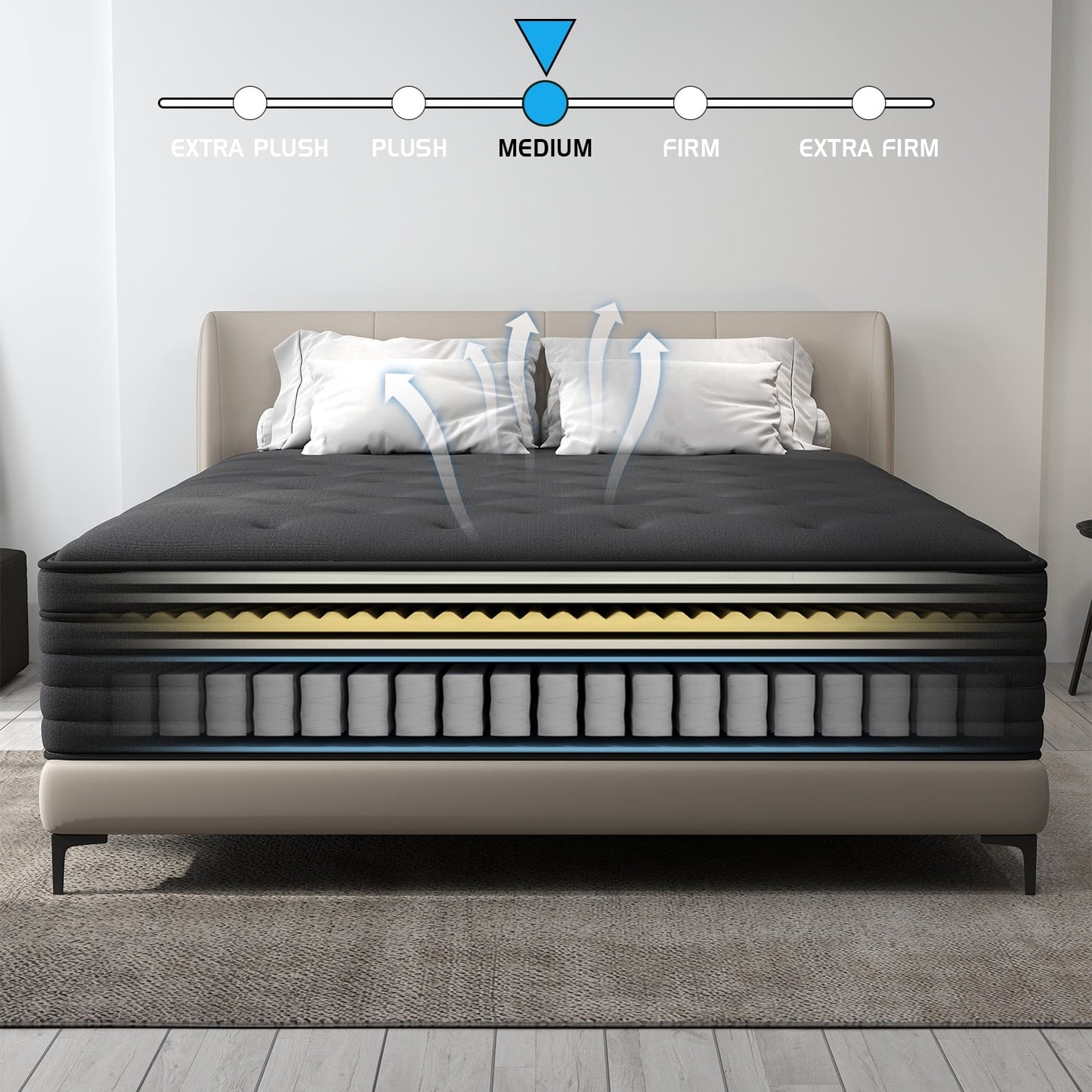 Mulinature 12/14 INCH TWIN FULL QUEEN KING MATTRESS ,HYBRID MATTRESSES MEDIUM FIRM IN A BOX
