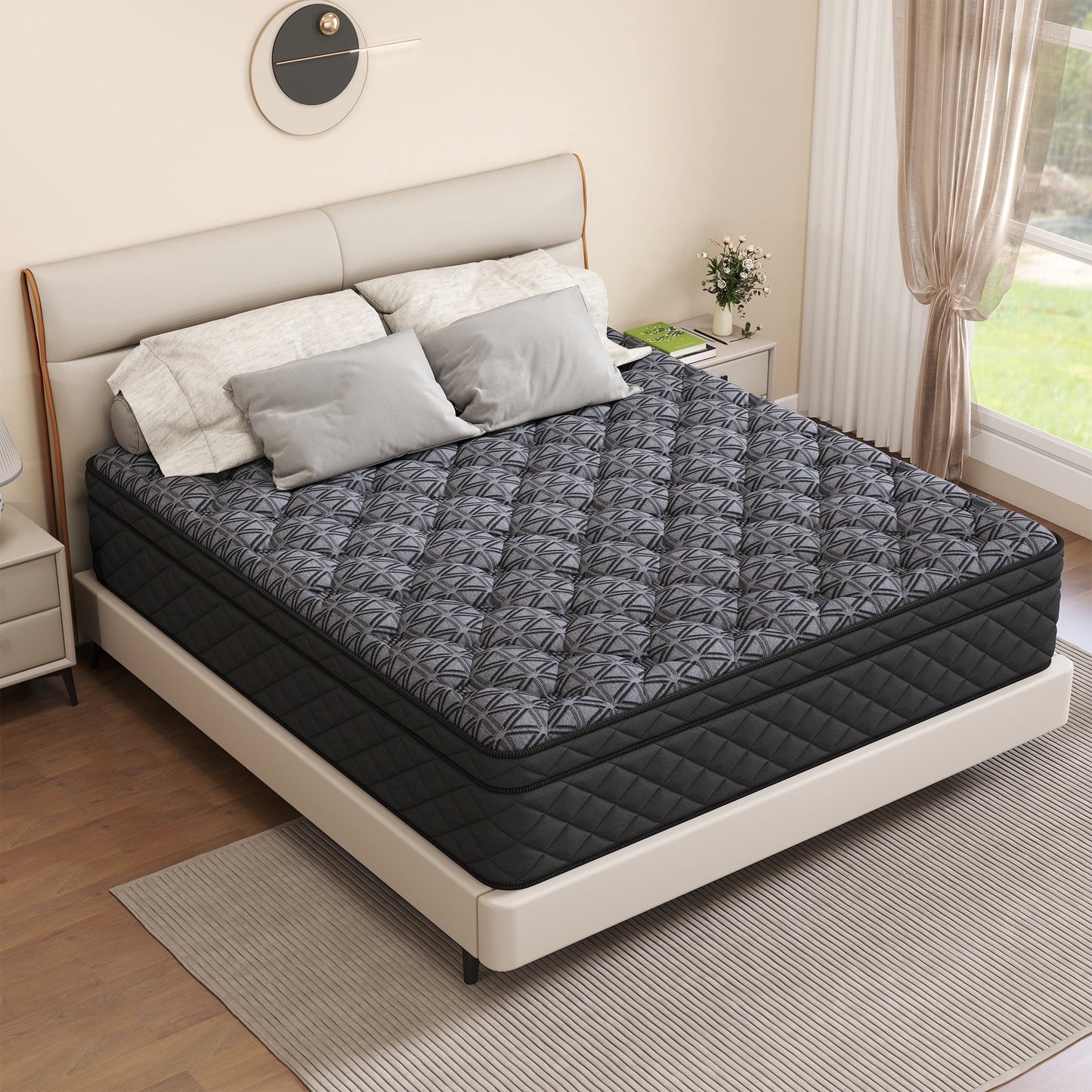 Mokiiya 12/14 INCH TWIN FULL QUEEN KING MATTRESS ,HYBRID MATTRESSES MEDIUM FIRM IN A BOX