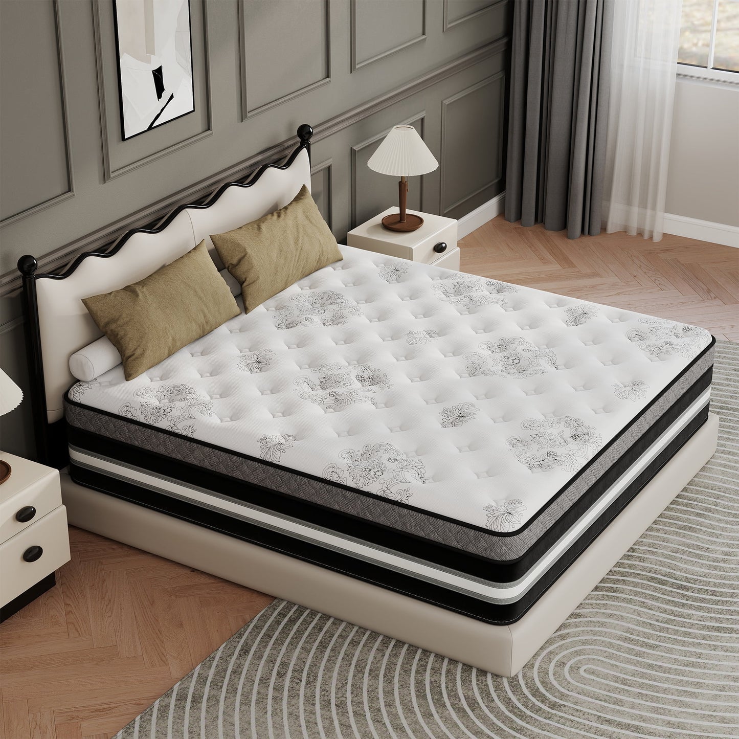 Mokiiya 12/14 INCH TWIN FULL QUEEN KING MATTRESS ,HYBRID MATTRESSES MEDIUM FIRM IN A BOX
