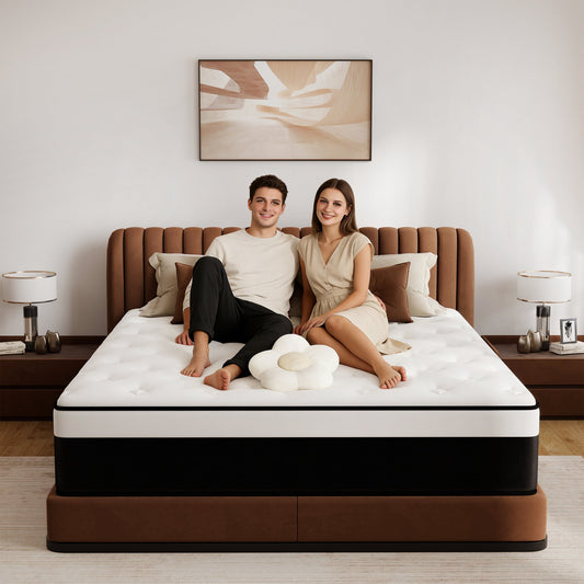 Mokiiya 14 inch Queen Mattress Gel Memory Foam Pocket Innerspring Hybrid Mattress In a Box Medium Firm, Pressure Relief