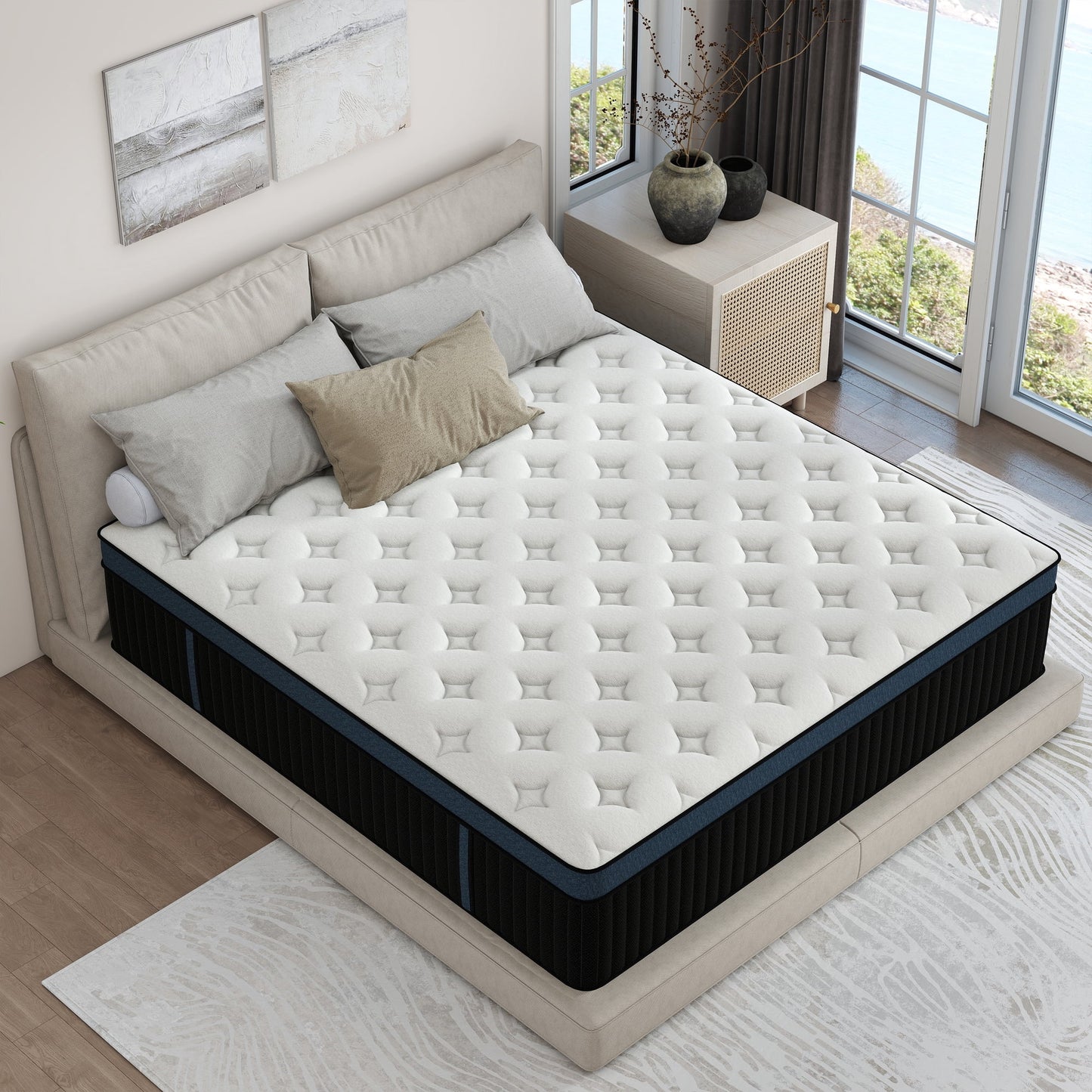 Mokiiya 12/14 INCH TWIN FULL QUEEN KING MATTRESS ,HYBRID MATTRESSES MEDIUM FIRM IN A BOX