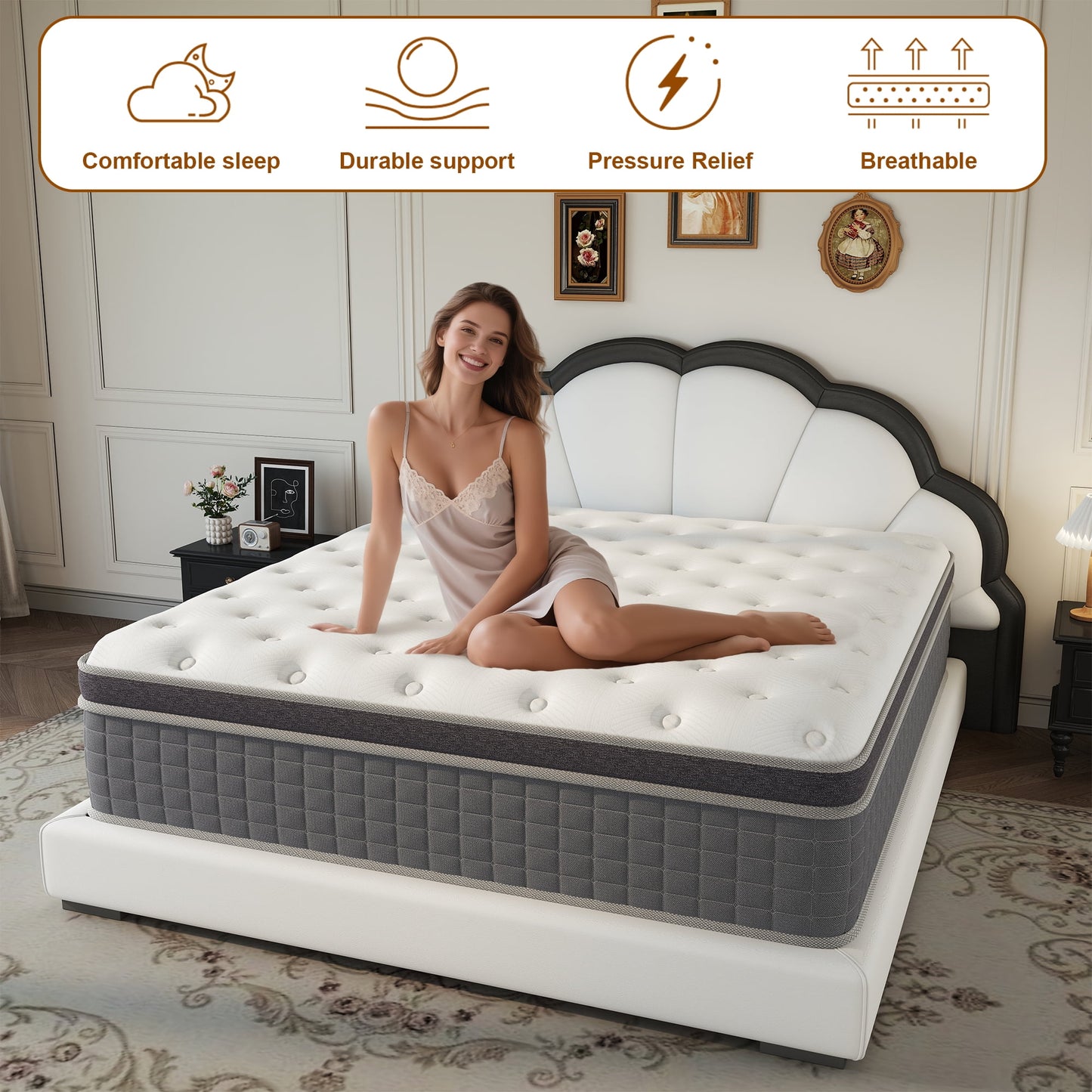 Kviwasha 10/12/14 INCH TWIN FULL QUEEN KING MATTRESS MEDIUM COMFORT TWIN SIZE FOR ADULT HYBRID MATTRESS IN A BOX