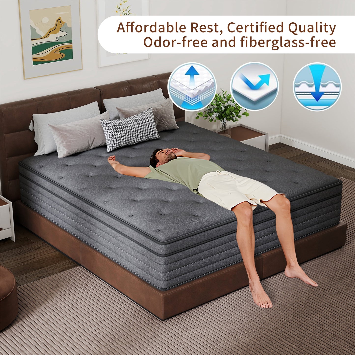 Abunitt 8/10/12/14 INCH TWIN FULL QUEEN KING MATTRESS MEDIUM COMFORT TWIN SIZE FOR ADULT HYBRID MATTRESS IN A BOX