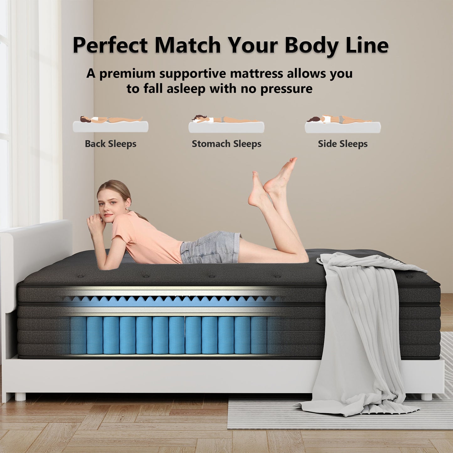 Kviwasha 12/14 INCH TWIN FULL QUEEN KING MATTRESS MEDIUM COMFORT TWIN SIZE FOR ADULT HYBRID MATTRESS IN A BOX