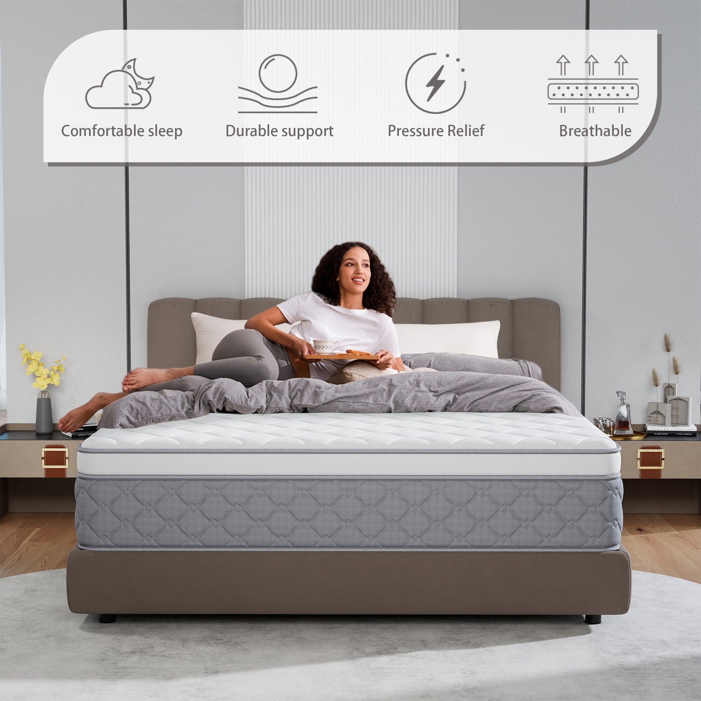 Kviwasha 14 INCH TWIN FULL QUEEN KING MATTRESS MEDIUM COMFORT TWIN SIZE FOR ADULT HYBRID MATTRESS IN A BOX