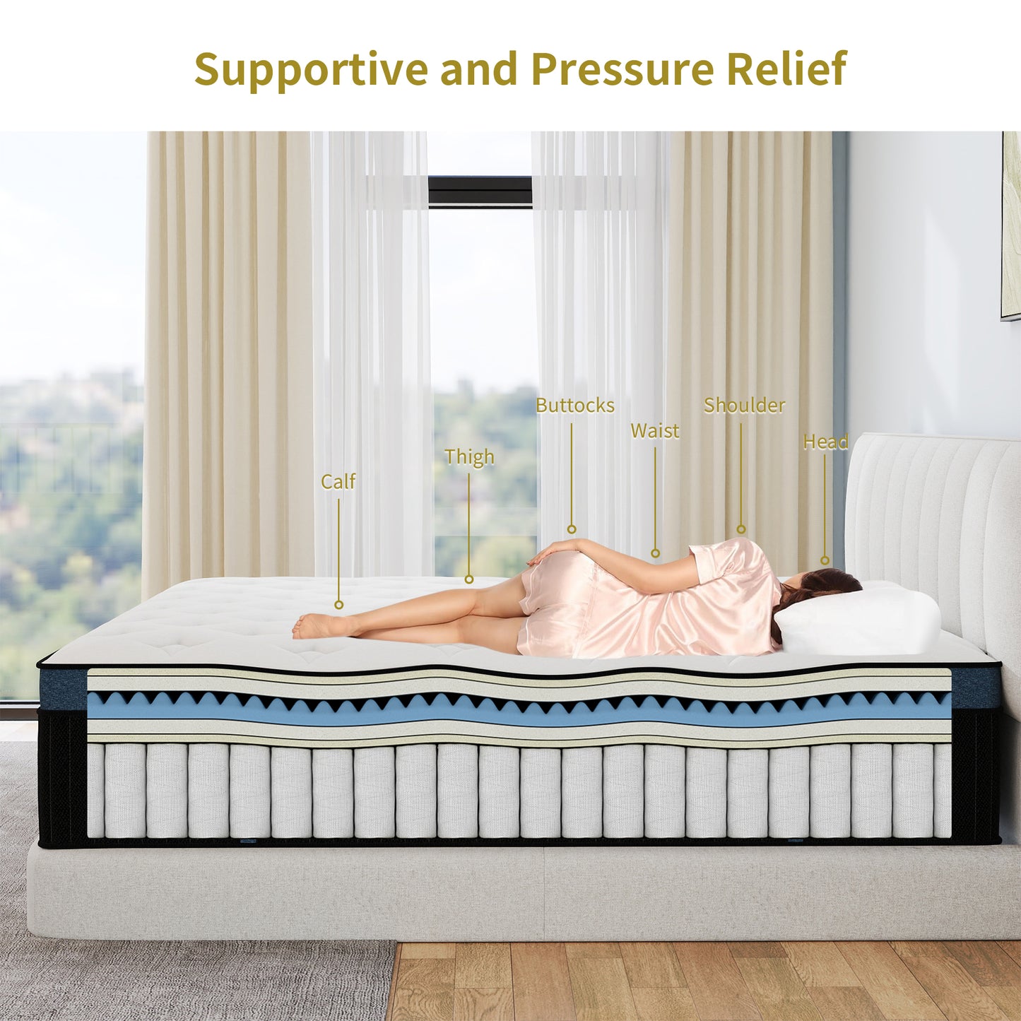 Yilicy 12/14 INCH TWIN FULL QUEEN KING ADULT MATTRESS WITH POCKET SPRING HYBRID MEMORY FOAM MEDIUM FIRM MATTRESS