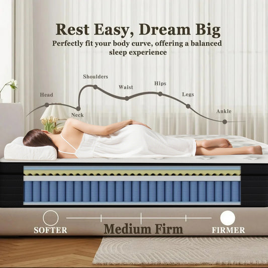 DalisTairy 10/12/14 INCH TWIN FULL QUEEN KING MATTRESS MEDIUM COMFORT TWIN SIZE FOR ADULT HYBRID MATTRESS IN A BOX