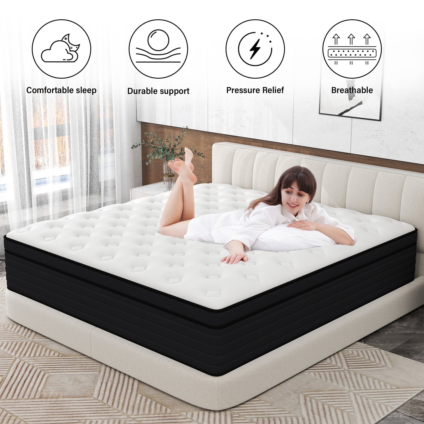 Abunitt 8/10/12/14 INCH TWIN FULL QUEEN KING MATTRESS MEDIUM COMFORT TWIN SIZE FOR ADULT HYBRID MATTRESS IN A BOX