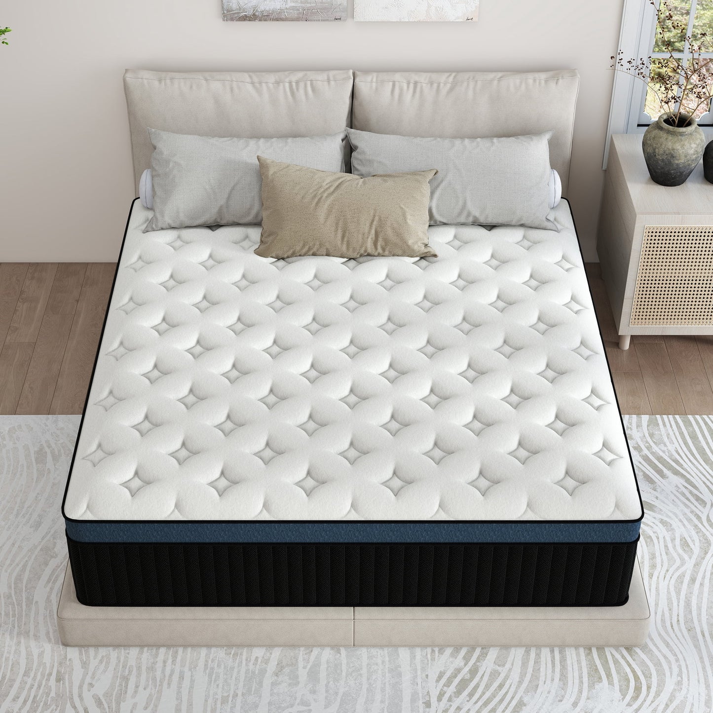 Mokiiya 12/14 INCH TWIN FULL QUEEN KING MATTRESS ,HYBRID MATTRESSES MEDIUM FIRM IN A BOX