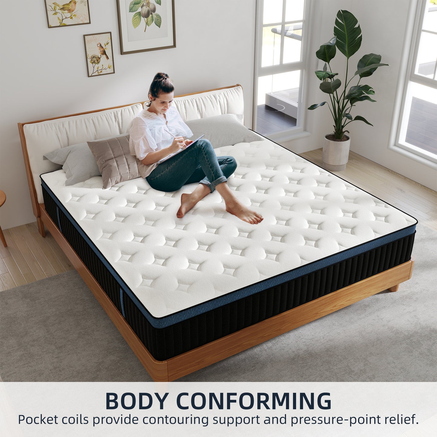 KVIWASHA TWIN FULL QUEEN KING MATTRESS 12/14 INCH MEMORY FOAM AND SPRING HYBRID MATTRESS IN A BOX PRESSURE RELIEF, BREATHABLE
