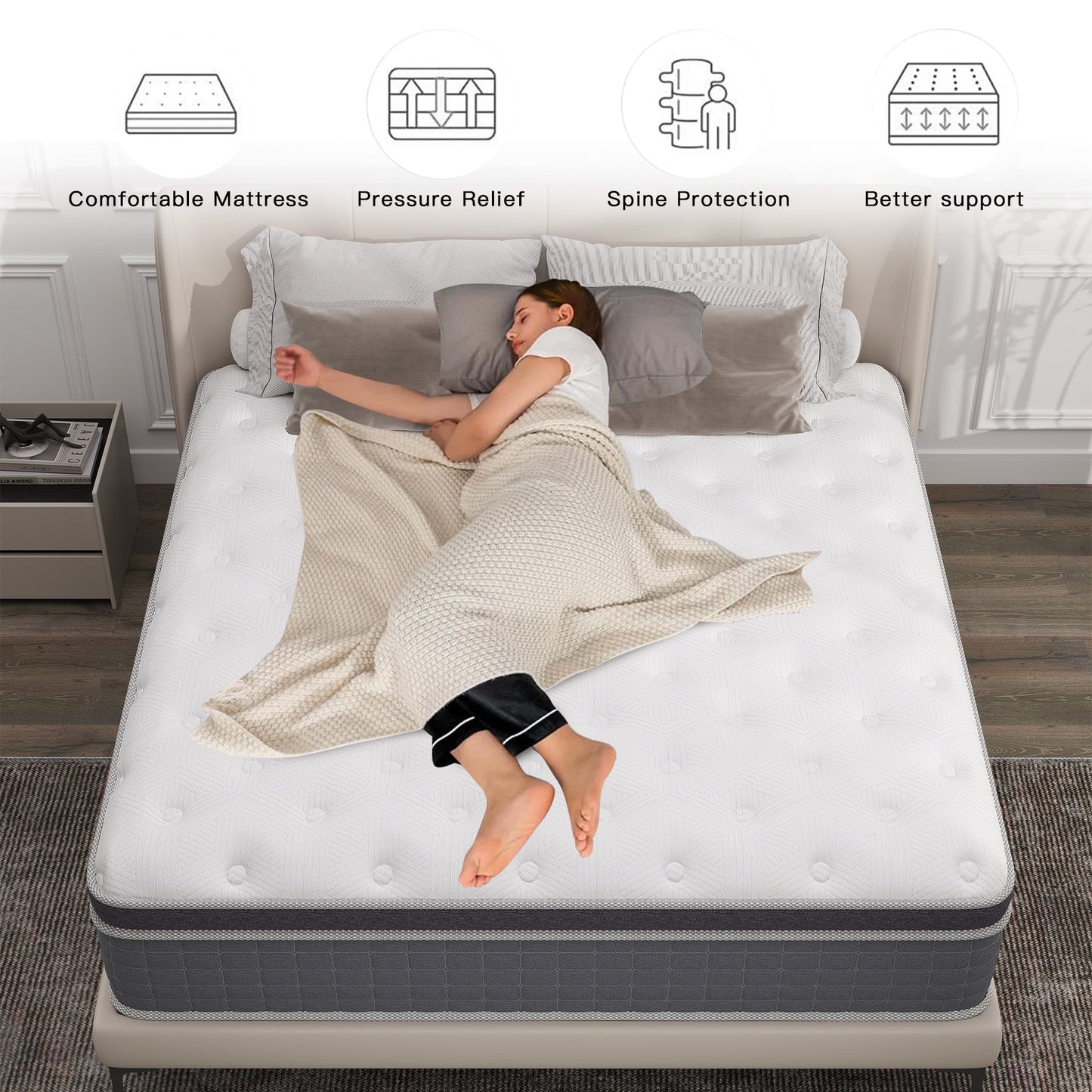 Mulinature 10/12/14 INCH TWIN FULL QUEEN KING MATTRESS MEDIUM COMFORT TWIN SIZE FOR ADULT HYBRID MATTRESS IN A BOX