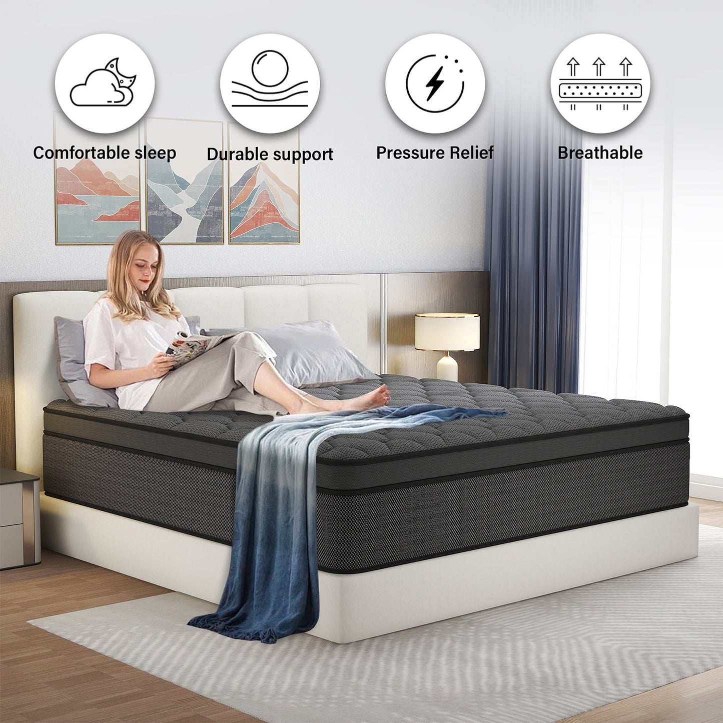Abunitt 12/14 INCH TWIN FULL QUEEN KING MATTRESS MEDIUM COMFORT TWIN SIZE FOR ADULT HYBRID MATTRESS IN A BOX