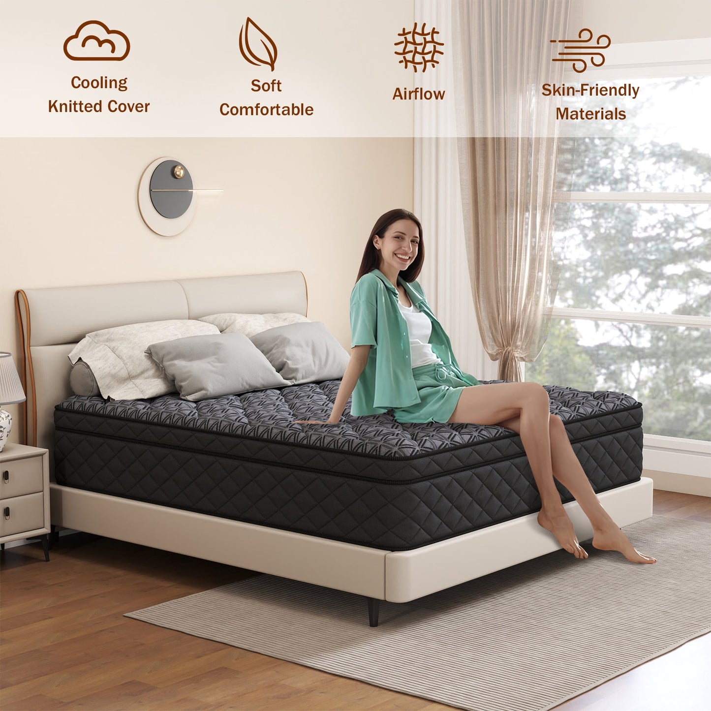 Mokiiya 12/14 INCH TWIN FULL QUEEN KING MATTRESS ,HYBRID MATTRESSES MEDIUM FIRM IN A BOX