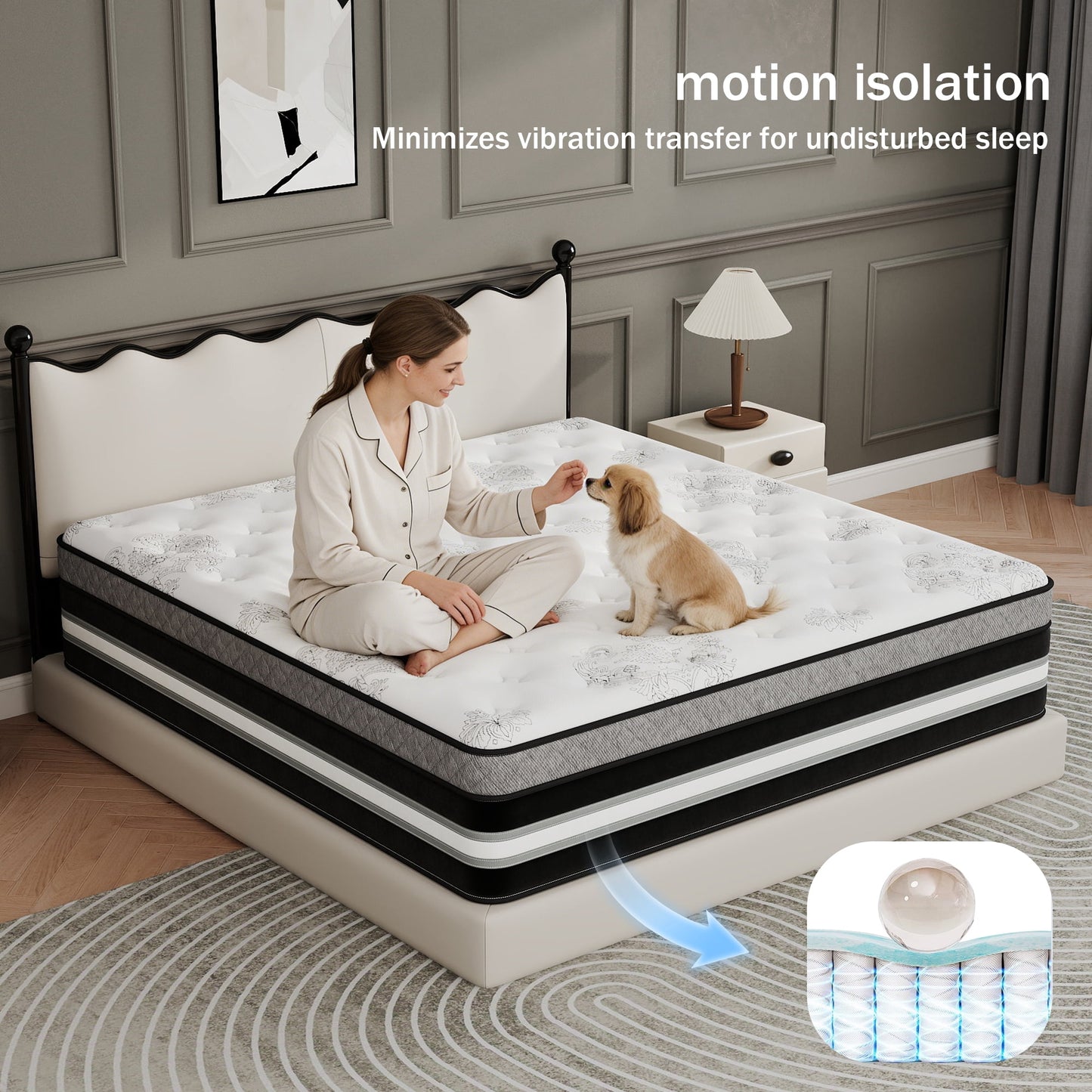 Mokiiya 12/14 INCH TWIN FULL QUEEN KING MATTRESS ,HYBRID MATTRESSES MEDIUM FIRM IN A BOX