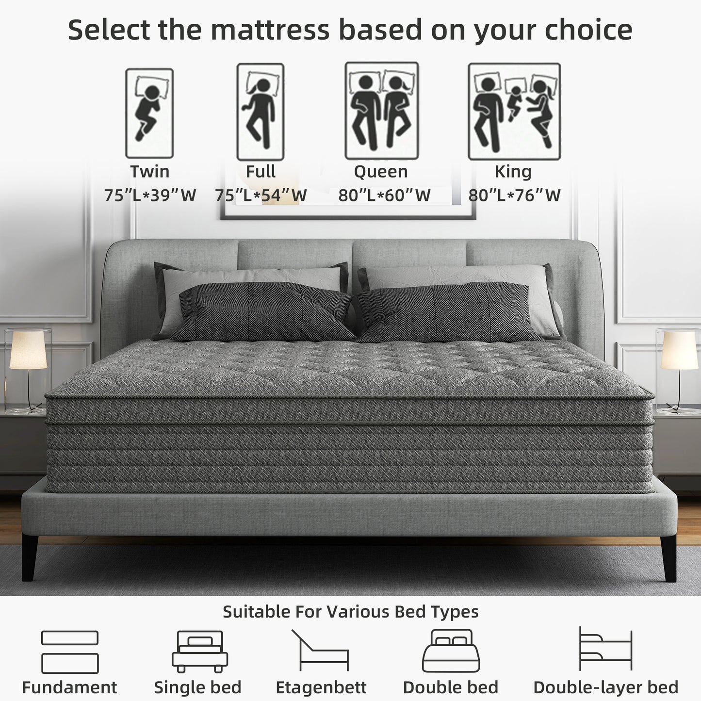 lemontalking 12/14 INCH TWIN FULL QUEEN KING MATTRESS ,HYBRID MATTRESSES MEDIUM FIRM IN A BOX